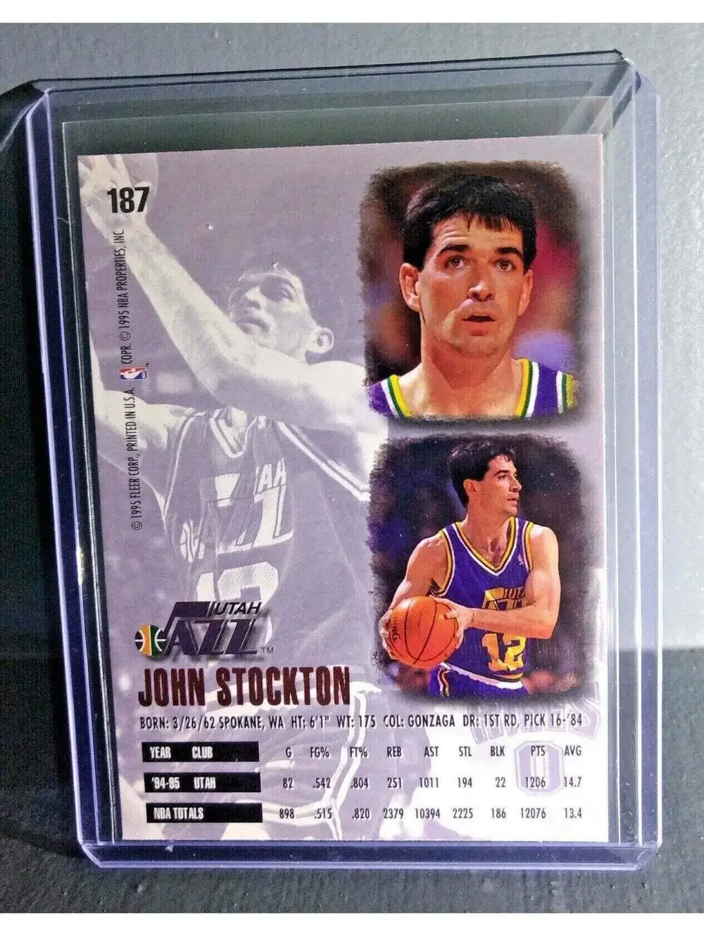 1995-96 John Stockton Fleer Ultra #187 Basketball Card